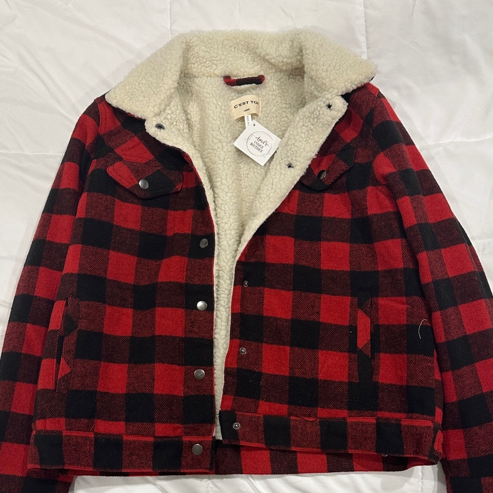 Red and Black Plaid Sherpa Jacket